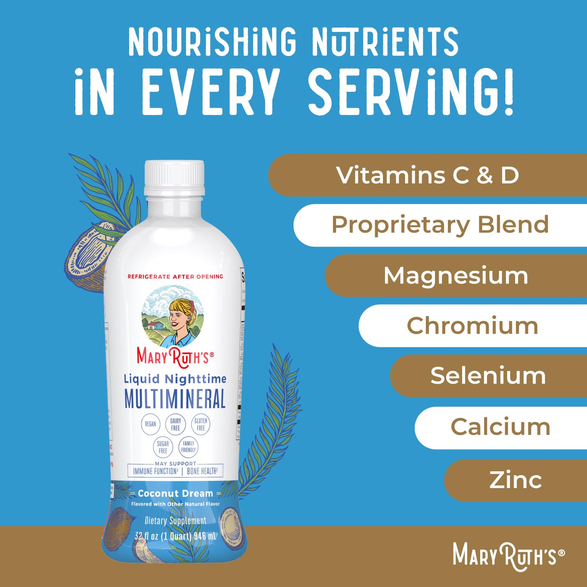 MaryRuth Organics Liquid Nighttime Multimineral | No Melatonin | Bedtime Routine | Magnesium Citrate | Calcium | Zinc | Vitamin D3| Available in 4 Flavors - Vegan | Sugar Free | Gluten Free | 32 Oz - Maple Wellness Supplements