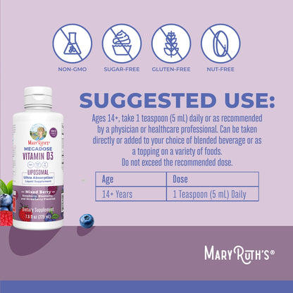 MaryRuth Organics Megadose Vitamin D3 Liposomal | Vitamin D 4000 IU | Ultra Absorption | Immune Support for Adults | Bone Health | VIT D3 | Vegan | Sugar Free | Gluten Free | Non-GMO | 45 Servings - Maple Wellness Supplements