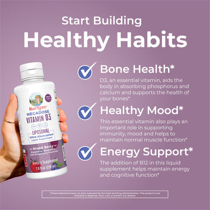 MaryRuth Organics Megadose Vitamin D3 Liposomal | Vitamin D 4000 IU | Ultra Absorption | Immune Support for Adults | Bone Health | VIT D3 | Vegan | Sugar Free | Gluten Free | Non-GMO | 45 Servings - Maple Wellness Supplements