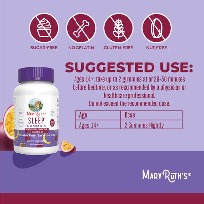MaryRuth Organics Melatonin 5mg Sleep Gummy with L-Theanine | Lemon Balm | Vitamin B6 | Sugar-Free | Relaxation | Vegan | Non-GMO | Gluten Free | 60 Count - Maple Wellness Supplements