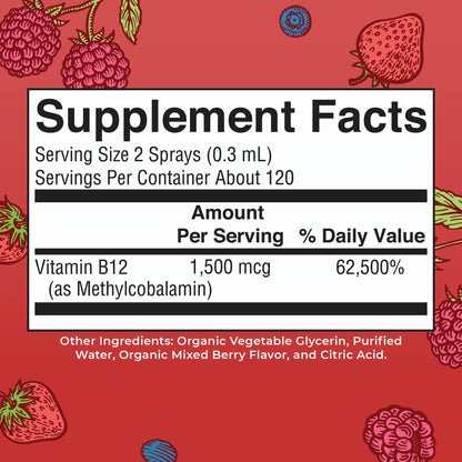 MaryRuth Organics Methyl B12 Spray | 1,500 mcg B12 Per Serving | Methylcobalamin | Energy Metabolism | Nervous System Support | Neuro Health | Vegan | Gluten Free | Sugar Free | 1 Fl Oz - Maple Wellness Supplements
