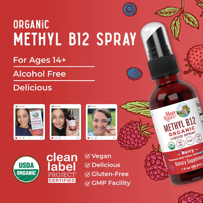 MaryRuth Organics Methyl B12 Spray | 1,500 mcg B12 Per Serving | Methylcobalamin | Energy Metabolism | Nervous System Support | Neuro Health | Vegan | Gluten Free | Sugar Free | 1 Fl Oz - Maple Wellness Supplements