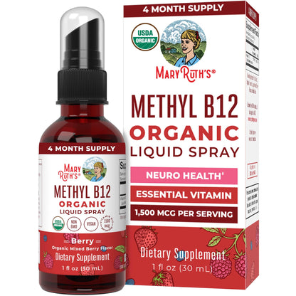 MaryRuth Organics Methyl B12 Spray | 1,500 mcg B12 Per Serving | Methylcobalamin | Energy Metabolism | Nervous System Support | Neuro Health | Vegan | Gluten Free | Sugar Free | 1 Fl Oz - Maple Wellness Supplements