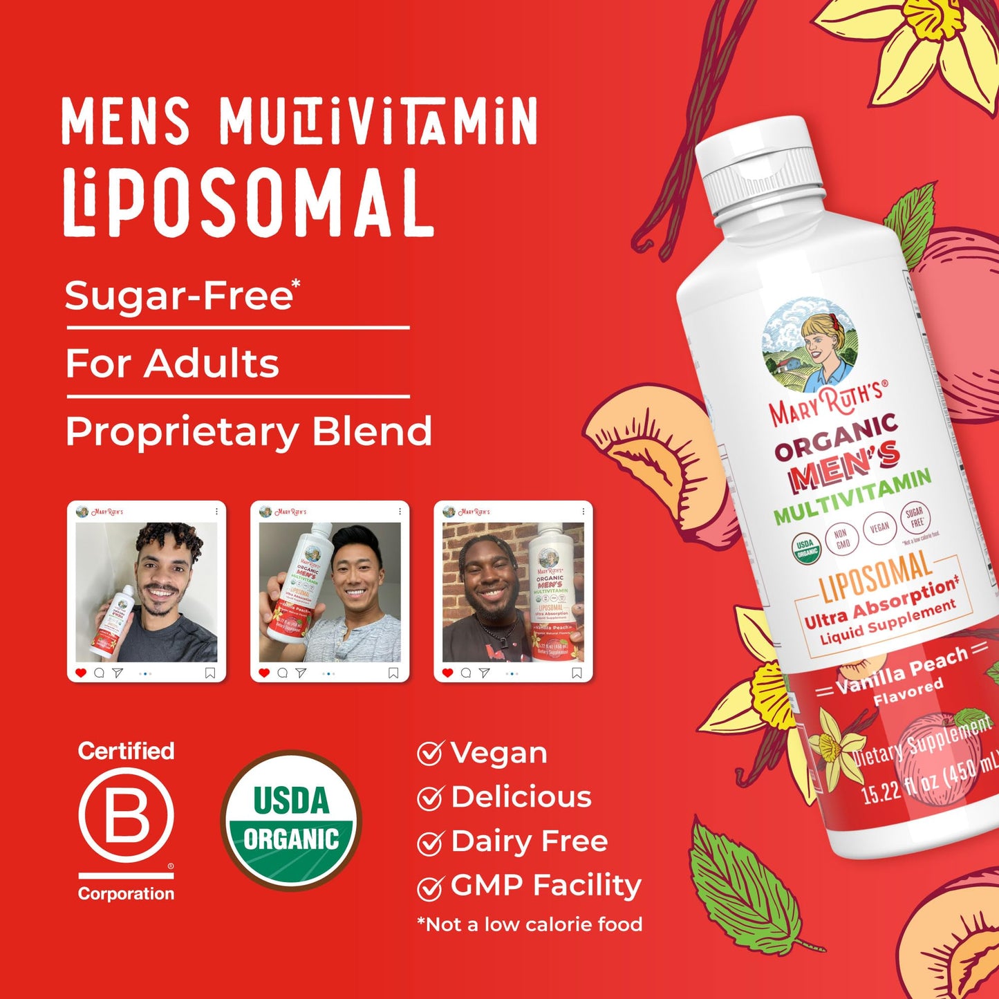 MaryRuth Organics Multivitamin for men | Sugar Free mens Multivitamin | Liquid Vitamins for men | Immune Support Supplement | Cognitive Health & Overall Wellness | Vegan | Non-GMO | 15.22 Fl Oz - Maple Wellness Supplements