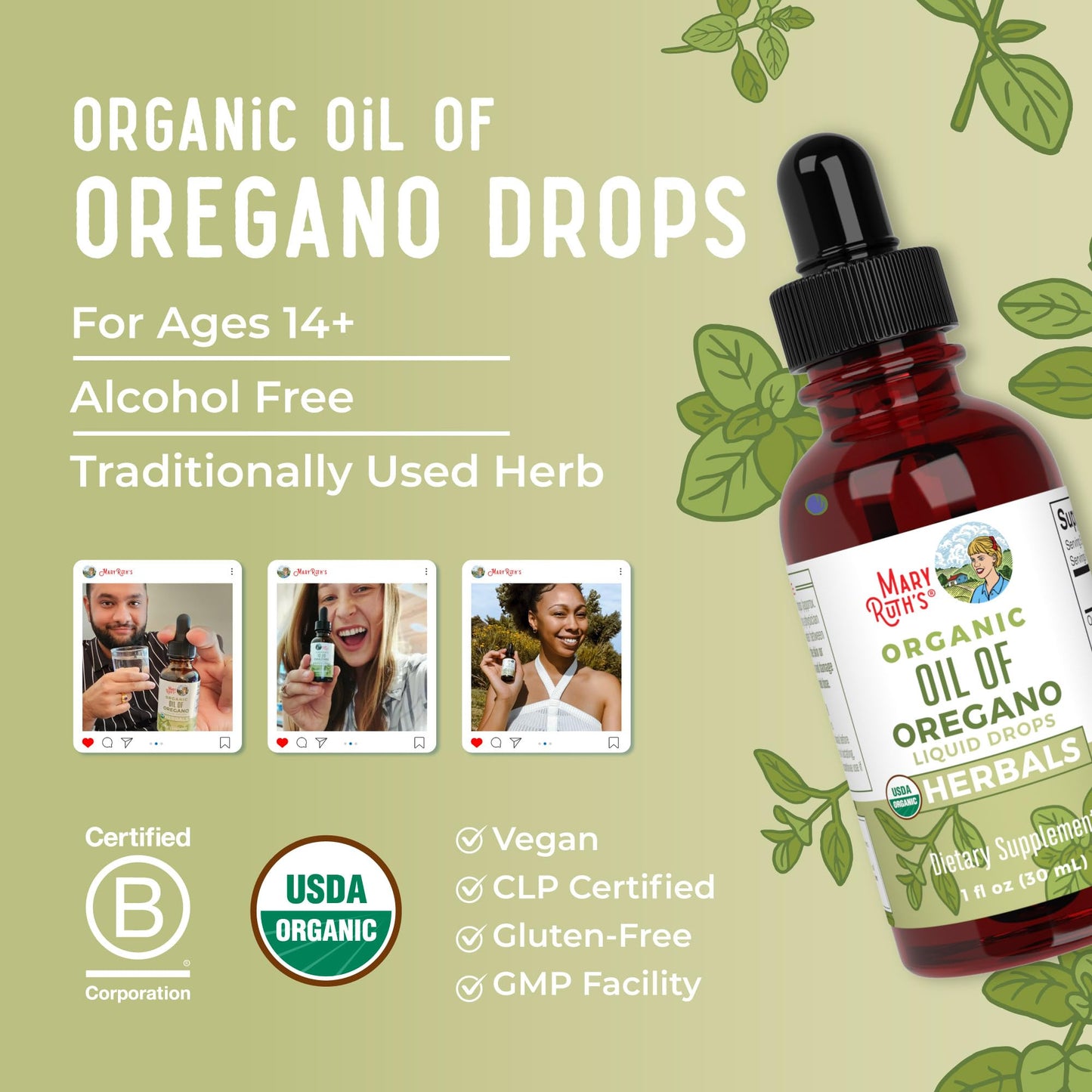 MaryRuth Organics Oregano Oil Drops | 6 Month Supply | USDA Organic Oil of Oregano Liquid | Herbal Blend for Immune Support | Digestive Health | Overall Health - Maple Wellness Supplements