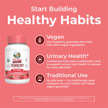 MaryRuth Organics Organic Cranberry Gummies - 500mg Supplement | Urinary Tract Health for Women | with D Mannose | Traditional Use - Maple Wellness Supplements