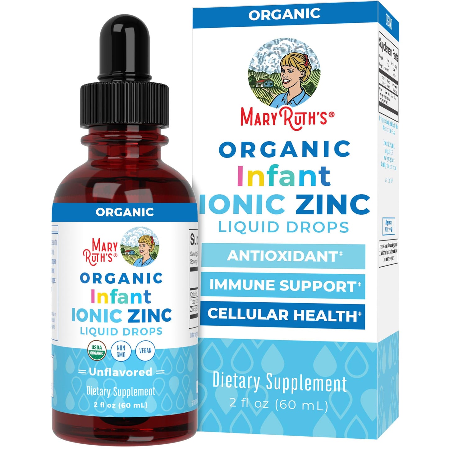 MaryRuth Organics Organic Infant Ionic Zinc Liquid Drops | Zinc Sulfate for Immune Support | Organic Glycerin | Antioxidant | Vegan | Formulated for Babies Ages 6-12 Months | 1 Month Supply | 2 Fl Oz - Maple Wellness Supplements