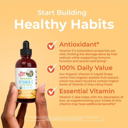 MaryRuth Organics Organic Vitamin C Supplement | Liquid Vitamin C Liquid Drops for Adults & Kids | Immune Support Supplement for Overall Health | Vegan | Non-GMO | Gluten Free | 4 Fl Oz - Maple Wellness Supplements
