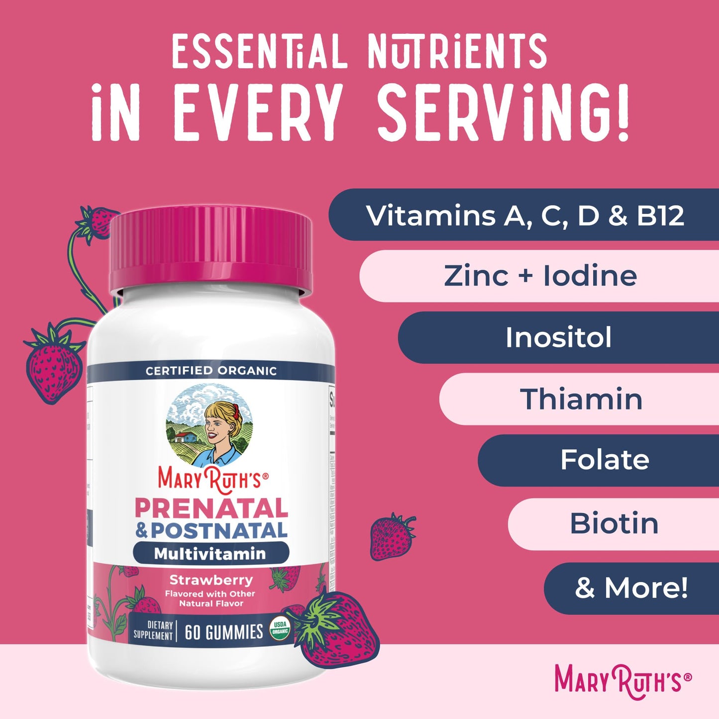 MaryRuth Organics Prenatal Vitamins for Women | USDA Organic Prenatal Gummies | Postnatal Vitamins for Women Breastfeeding | Methylfolate 800 mcg DFE | Iodine | Vegan | Non GMO | 30 Servings - Maple Wellness Supplements