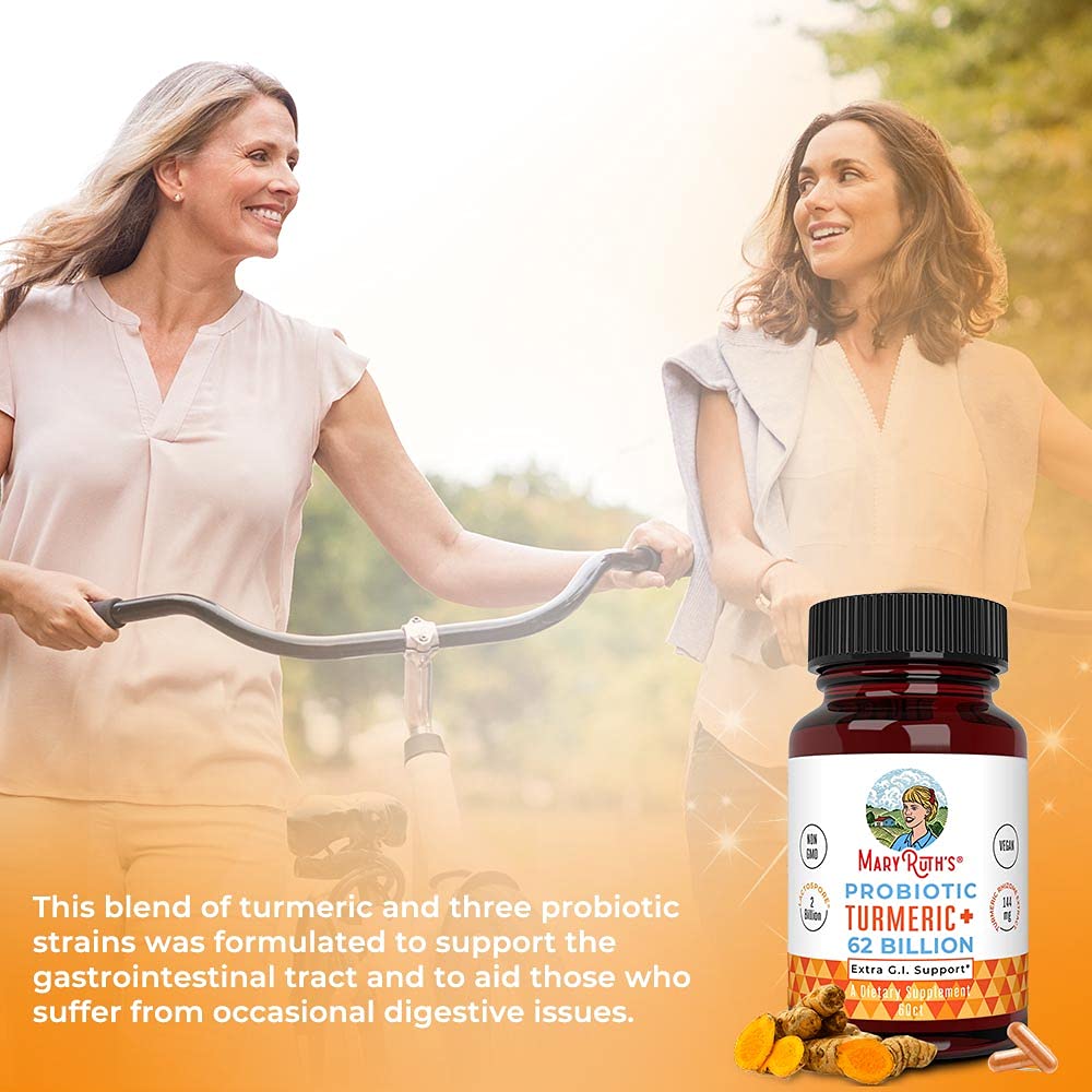 MaryRuth Organics Probiotic Turmeric + Extra GI Support | 62 Billion CFU | Organic Ingredients Turmeric Complex with Probiotics | Turmeric Curcumin Capsules for Digestion | Vegan | 60 Count - Maple Wellness Supplements