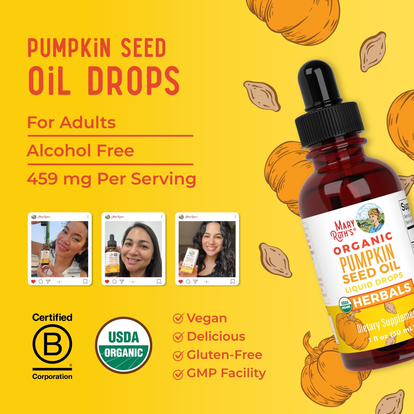 MaryRuth Organics Pumpkin Seed Oil Cold Pressed | 2 Month Supply | USDA Organic Pumpkin Seed Liquid Drops for Men and Women | Urinary Health in Men | Sugar Free | Vegan | Non-GMO | 60 Servings - Maple Wellness Supplements