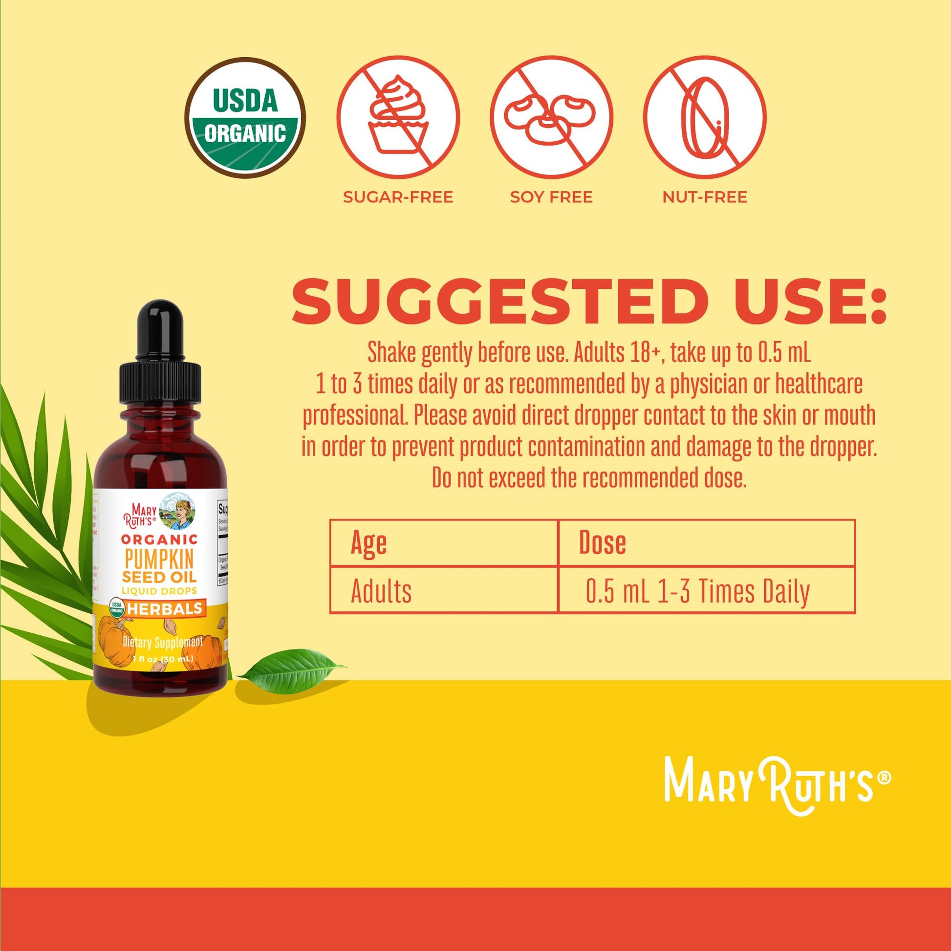 MaryRuth Organics Pumpkin Seed Oil Cold Pressed | 2 Month Supply | USDA Organic Pumpkin Seed Liquid Drops for Men and Women | Urinary Health in Men | Sugar Free | Vegan | Non-GMO | 60 Servings - Maple Wellness Supplements