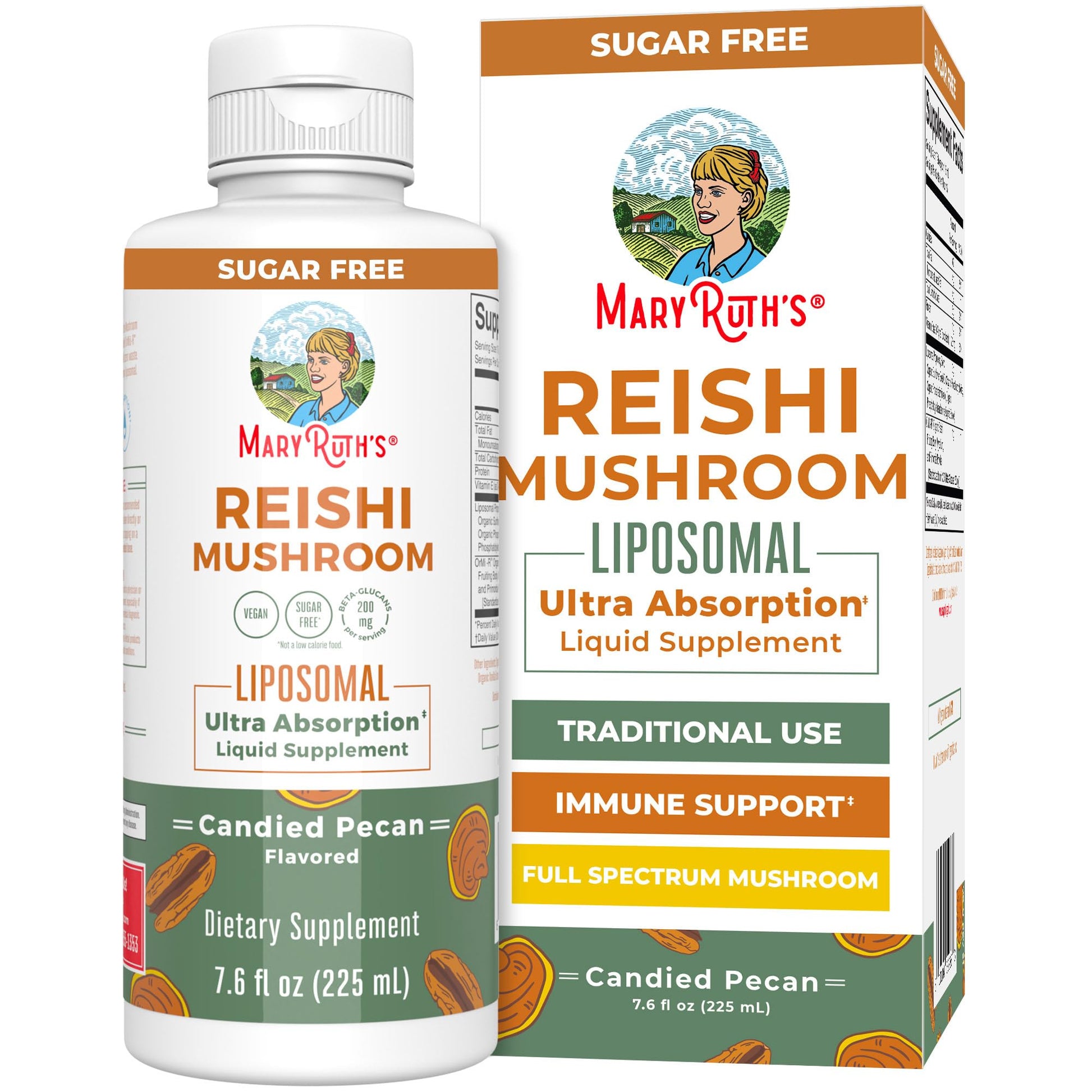 MaryRuth Organics Reishi Vegan Mushroom Supplement | Ultra Absorption Liposomal | Immune Support with 200mg Beta-Glucans, Vegan |Full Spectrum Reishi Mushrooms Fruiting Body | 7.6 oz, - Maple Wellness Supplements