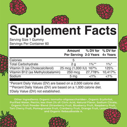MaryRuth Organics Sugar Free | 2 Month Supply | Vitamin D & B12 Vitamin Supplements for Adults & Kids | Bone Health | Immune Support | Vegan | Non-GMO | 60 Servings - Maple Wellness Supplements