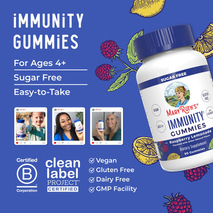 MaryRuth Organics Sugar Free Immunity Gummies | Powerful Blend | Elderberry Vitamin C & Zinc | Vitamin D3 & Echinacea | Immune Support Supplement | Gummies for Kids & Adults | Vegan | Non GMO | 90ct - Maple Wellness Supplements