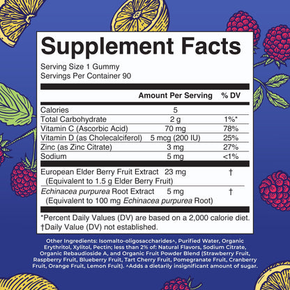 MaryRuth Organics Sugar Free Immunity Gummies | Powerful Blend | Elderberry Vitamin C & Zinc | Vitamin D3 & Echinacea | Immune Support Supplement | Gummies for Kids & Adults | Vegan | Non GMO | 90ct - Maple Wellness Supplements
