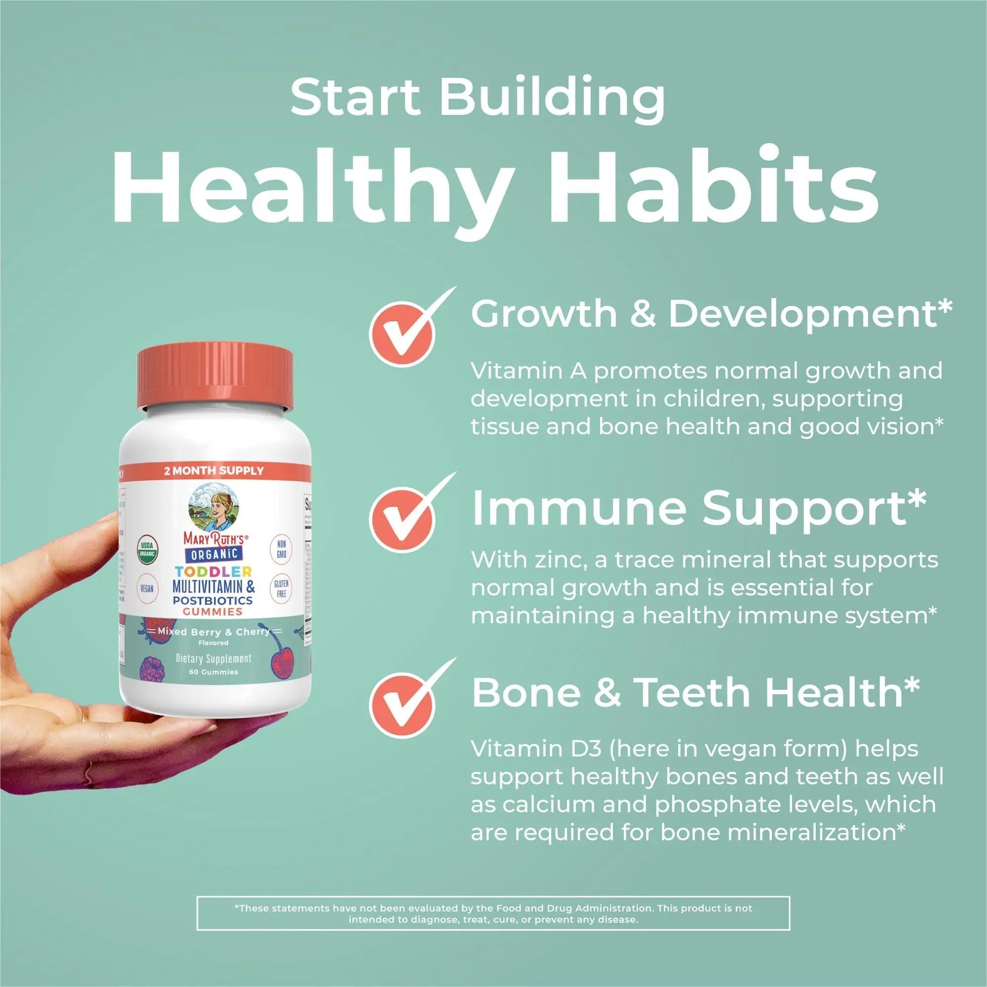MaryRuth Organics Toddler Multivitamin Gummies + Postbiotics | USDA Organic | Vitamins for Kids Ages 2+ | Immune Support | Vitamin C | Vitamin D3 | Vitamin A | Zinc | Vegan | Non-GMO | 60 Servings - Maple Wellness Supplements
