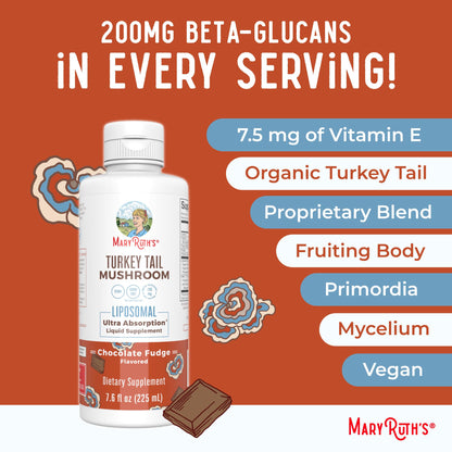 MaryRuth Organics Turkey Tail Mushroom Supplement | Ultra Absorption Liposomal | Full Spectrum | 200mg Beta-Glucans Per Serving | Vegan | 7.6 oz | 15 Servings - Maple Wellness Supplements