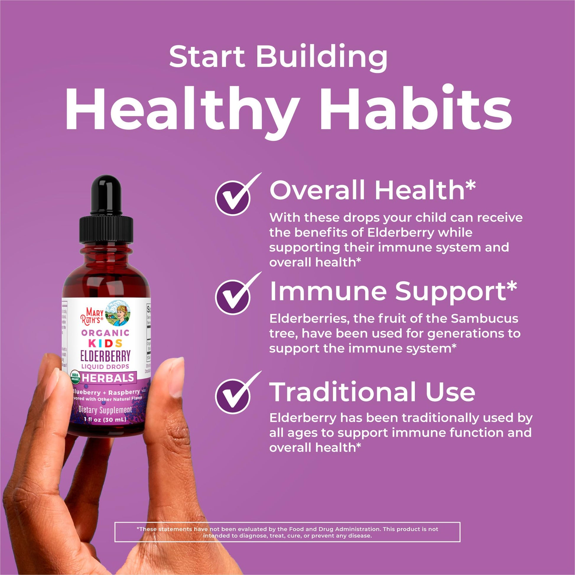 MaryRuth Organics USDA Organic Elderberry Liquid Drops for Kids | Vegan Elderberry Extract Organic Glycerin | Immune Support Supplement | Overall Health | Formulated for Ages 4-13 | 1oz - Maple Wellness Supplements