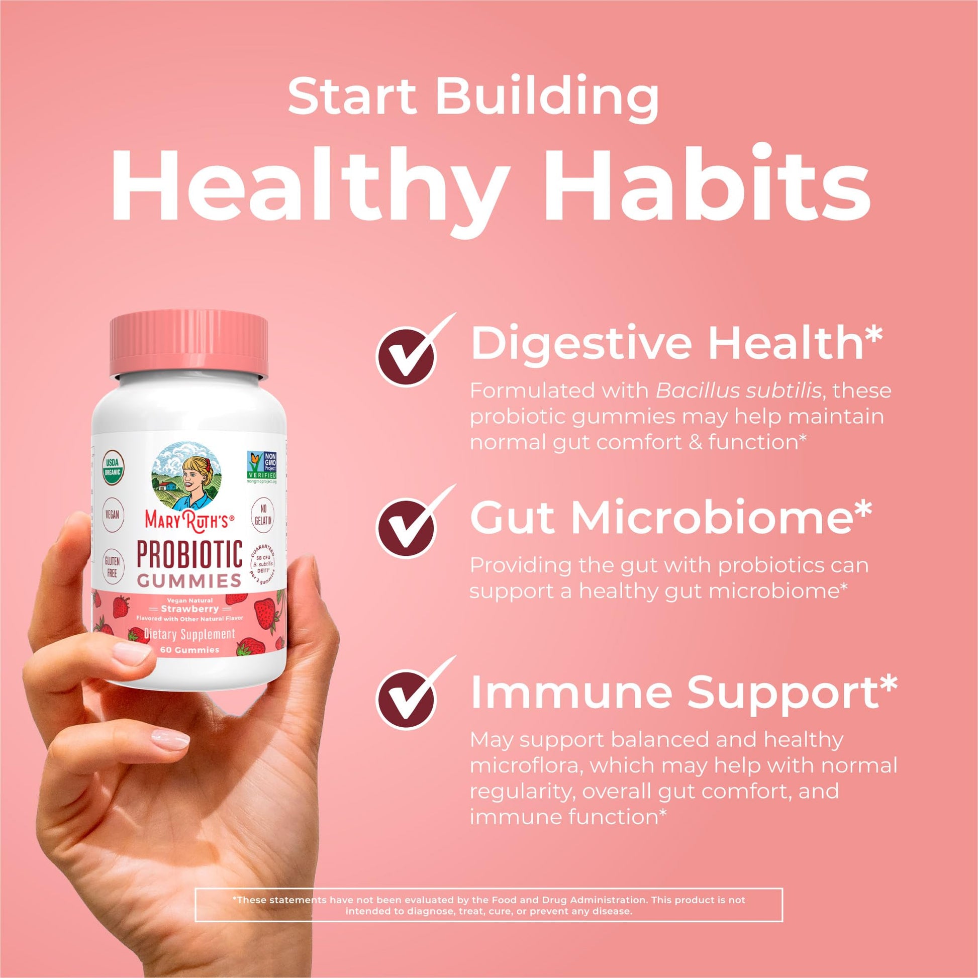MaryRuth Organics USDA Organic Probiotic Gummies |Probiotics forWomen & Men Digestive Health & Gut Comfort Supplement 5 Billion CFU | Immune & Digestive Support | Vegan | Non-GMO | 60 Count - Maple Wellness Supplements