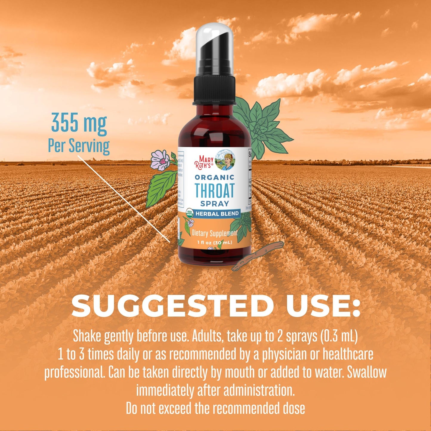 MaryRuth Organics USDA Organic Throat Spray with Mullein Leaf | Marshmallow Root & Licorice Root & Thyme Leaf | 4 Herbal Blend | Non-GMO | Vegan | Gluten Free | 1 Fl Oz | Up to 100 Servings - Maple Wellness Supplements