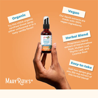 MaryRuth Organics USDA Organic Throat Spray with Mullein Leaf | Marshmallow Root & Licorice Root & Thyme Leaf | 4 Herbal Blend | Non-GMO | Vegan | Gluten Free | 1 Fl Oz | Up to 100 Servings - Maple Wellness Supplements