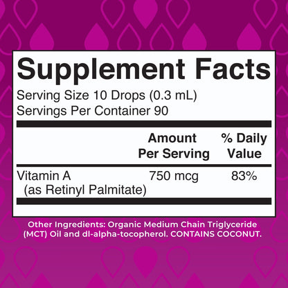 MaryRuth Organics USDA Organic Vitamin A Liquid Drops | 3 Month Supply | Bone Health for Ages 14+ | Essential Vitamin | 750mcg per Serving | Sugar Free | Vegan | Non-GMO | Gluten Free | 1oz - Maple Wellness Supplements