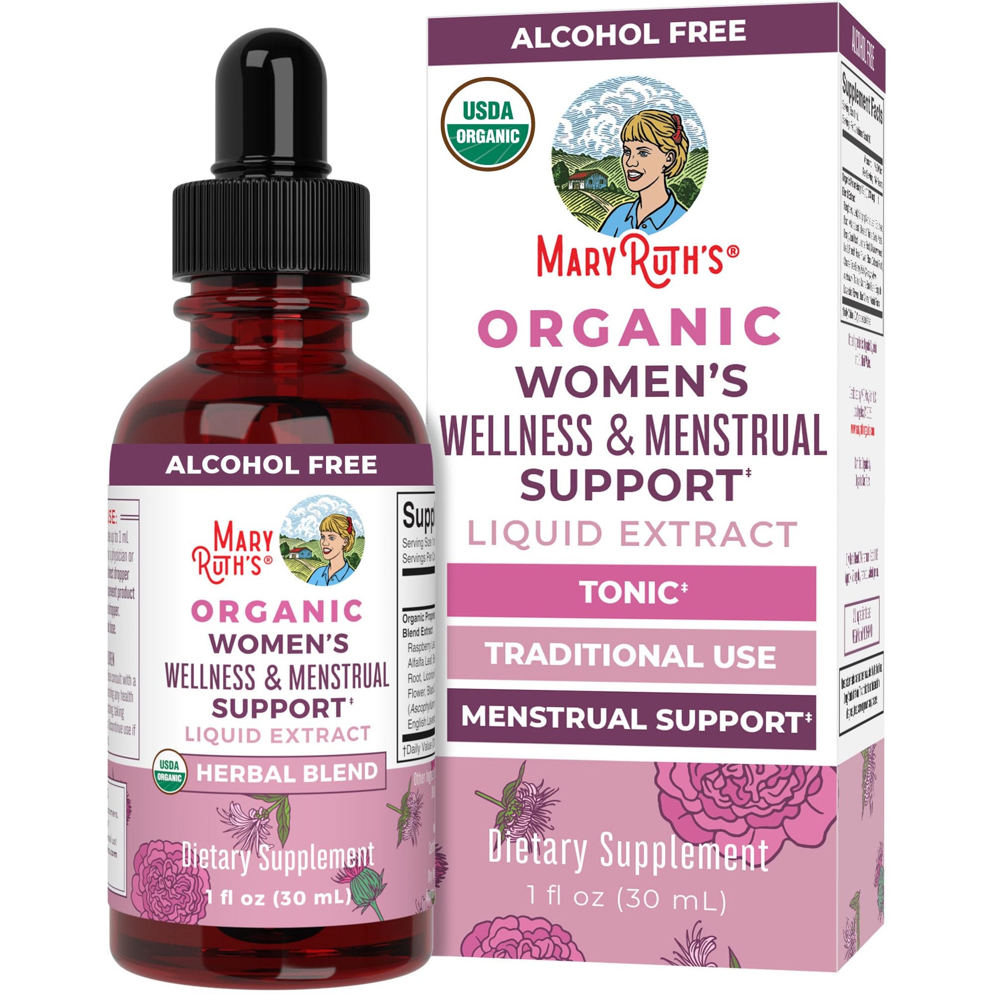 MaryRuth Organics USDA Organic Women's Wellness Liquid Herbal Supplements | Includes Stinging Nettle, Raspberry Leaf, Eleuthero Root, Chaste Tree Berry | Menstrual Support | Non-GMO, Vegan - Maple Wellness Supplements