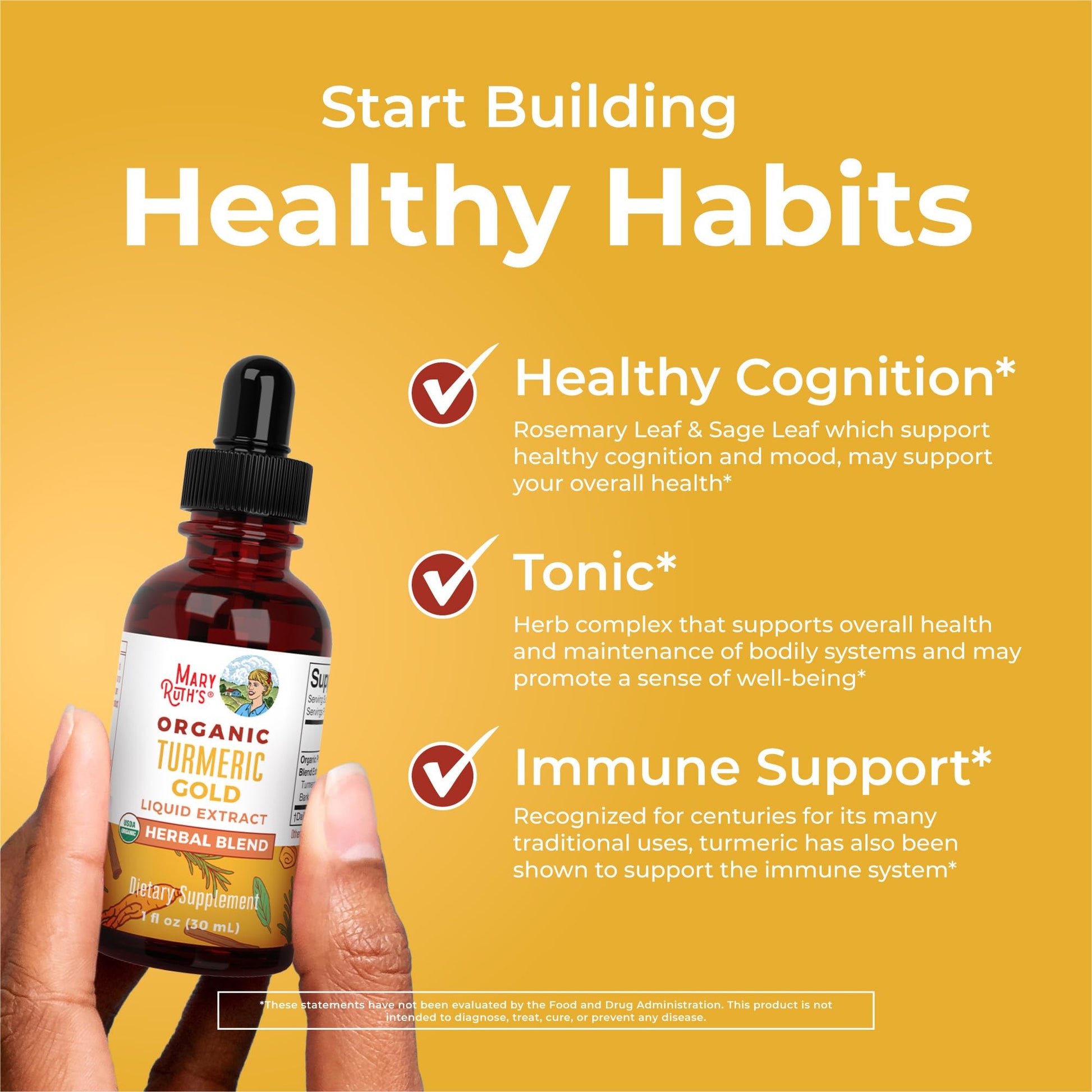 MaryRuth Organics USDA Turmeric Gold Liquid Drops | Herbal Blend | Turmeric Curcumin | Black Pepper | Cassia Cinnamon Bark | Ginger Root | Immune Support | Non-GMO Project Verified | Vegan | 1oz - Maple Wellness Supplements