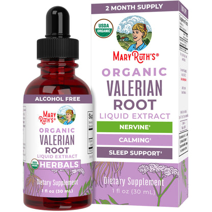 MaryRuth Organics Valerian Root Liquid Drops | 2 Month Supply | Sugar Free | USDA Organic Valerian Root Drops | Support Sleep | Calm and Stress Relief | Vegan | Non-GMO | Gluten Free | 60 Servings - Maple Wellness Supplements
