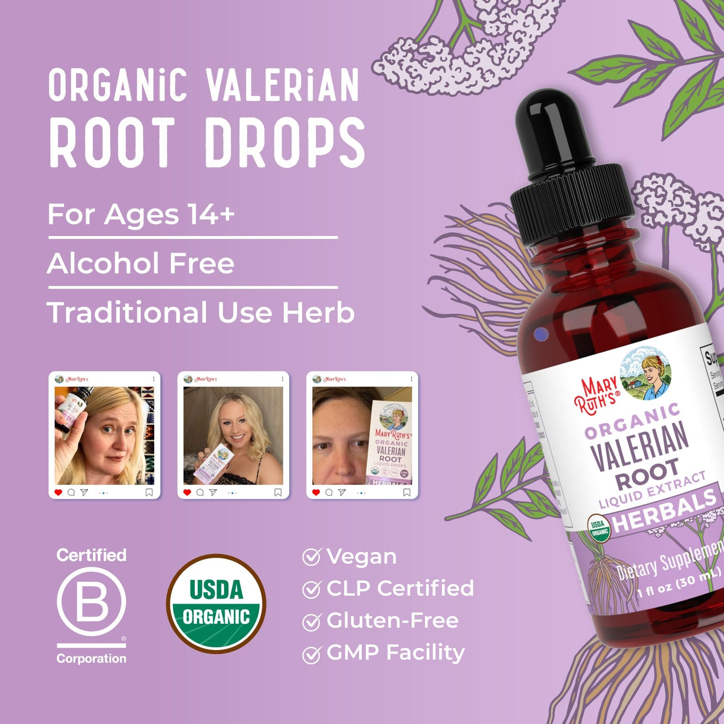 MaryRuth Organics Valerian Root Liquid Drops | 2 Month Supply | Sugar Free | USDA Organic Valerian Root Drops | Support Sleep | Calm and Stress Relief | Vegan | Non-GMO | Gluten Free | 60 Servings - Maple Wellness Supplements