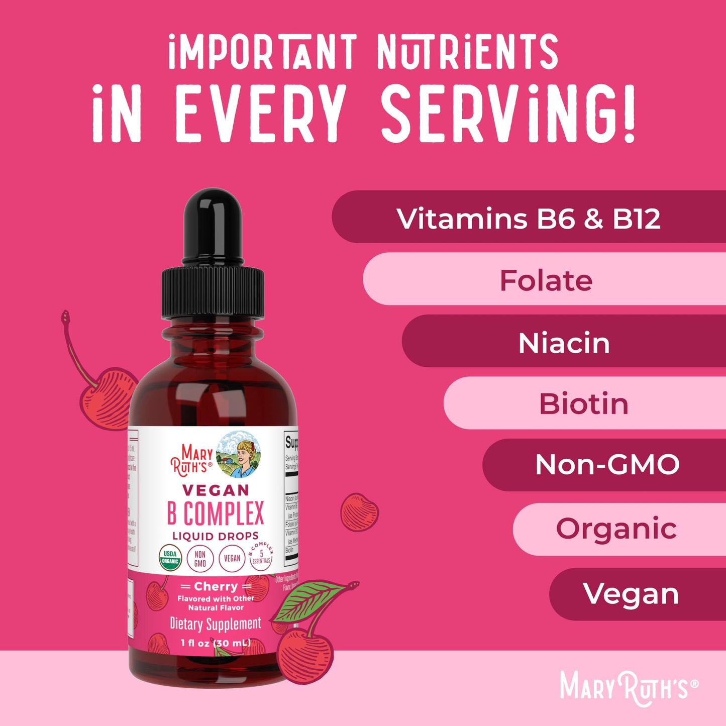 MaryRuth Organics Vitamin B Complex | B Vitamins Complex | Biotin | Vitamin B12 | Niacin | Folate | Metabolic Support Supplement | Vegan | USDA Organic - Maple Wellness Supplements