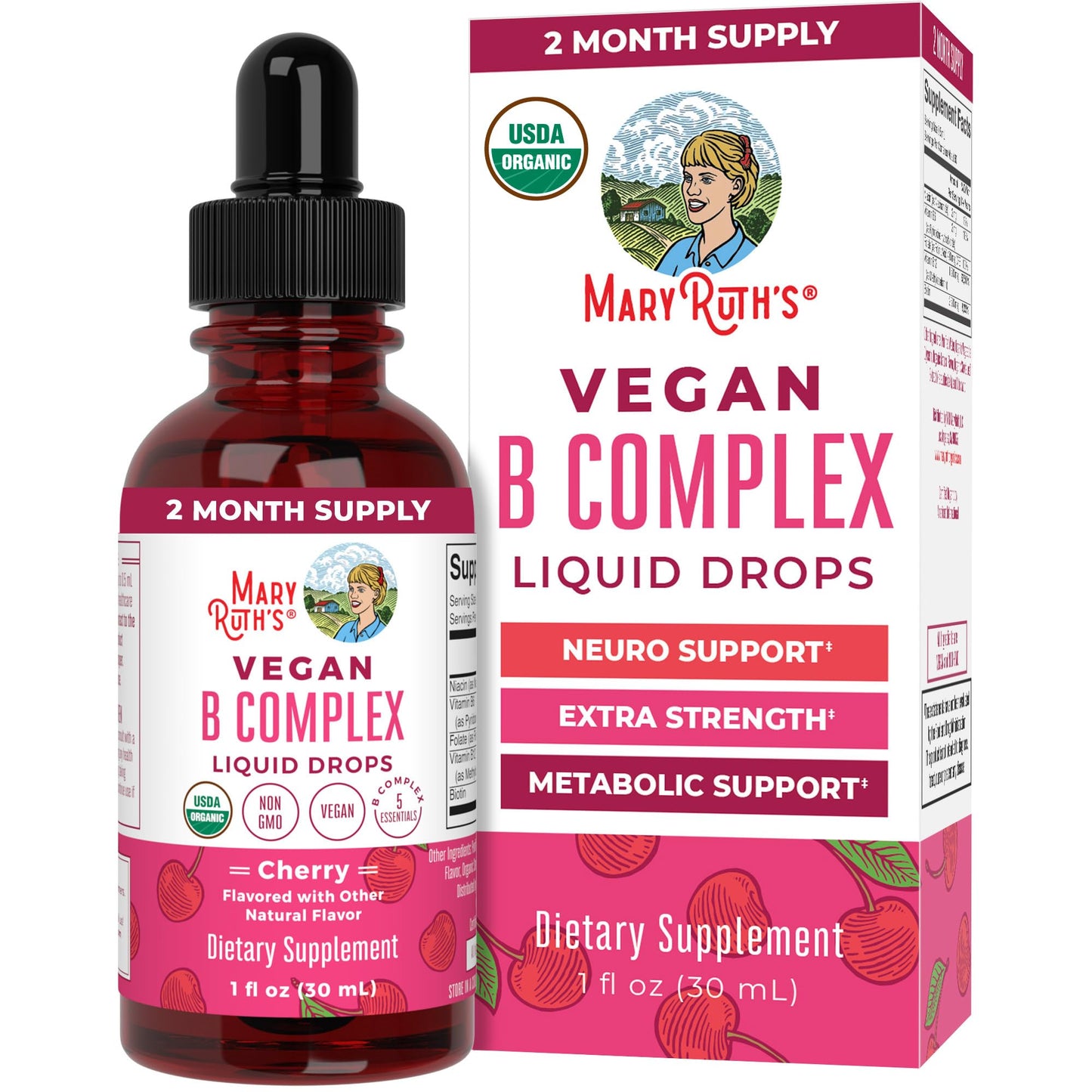 MaryRuth Organics Vitamin B Complex | B Vitamins Complex | Biotin | Vitamin B12 | Niacin | Folate | Metabolic Support Supplement | Vegan | USDA Organic - Maple Wellness Supplements