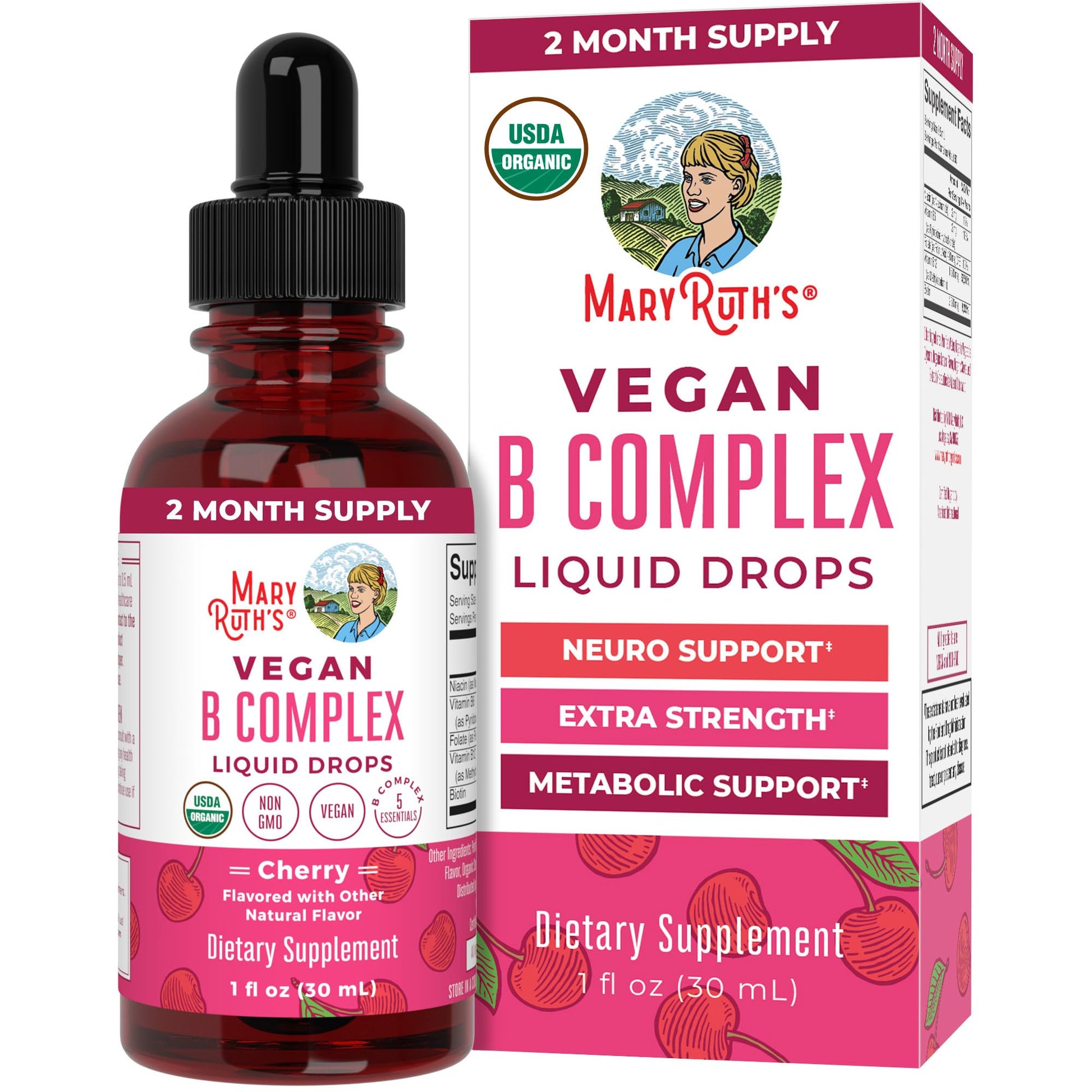 MaryRuth Organics Vitamin B Complex | B Vitamins Complex | Biotin | Vitamin B12 | Niacin | Folate | Metabolic Support Supplement | Vegan | USDA Organic - Maple Wellness Supplements