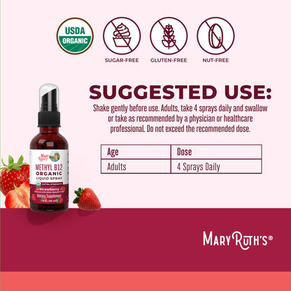 MaryRuth Organics Vitamin B12 Liquid Spray | Vegan, Non-GMO, Gluten-Free | USDA Organic Supplement | Energy & Nervous System Support | B12 Vitamins for Women & Men | 720 mcg | 1 Fl Oz - Maple Wellness Supplements