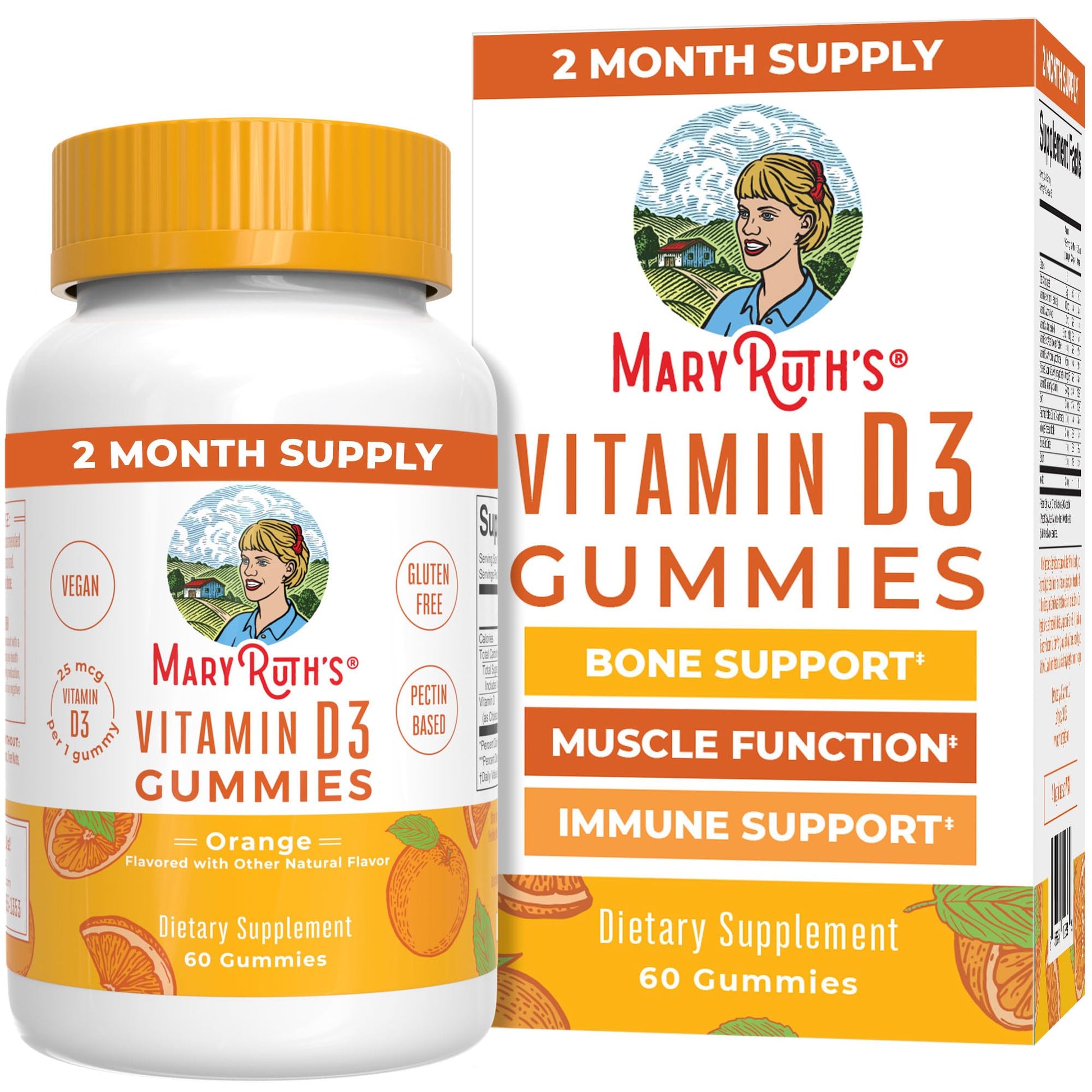 MaryRuth Organics Vitamin D3 Gummies | 2 Month Supply | Adults & Kids Vitamin D Gummy | Immune Support Supplement | VIT D3 1000IU for Bone Health&Muscle Function | Vegan | Non-GMO | Gluten Free | 60 - Maple Wellness Supplements