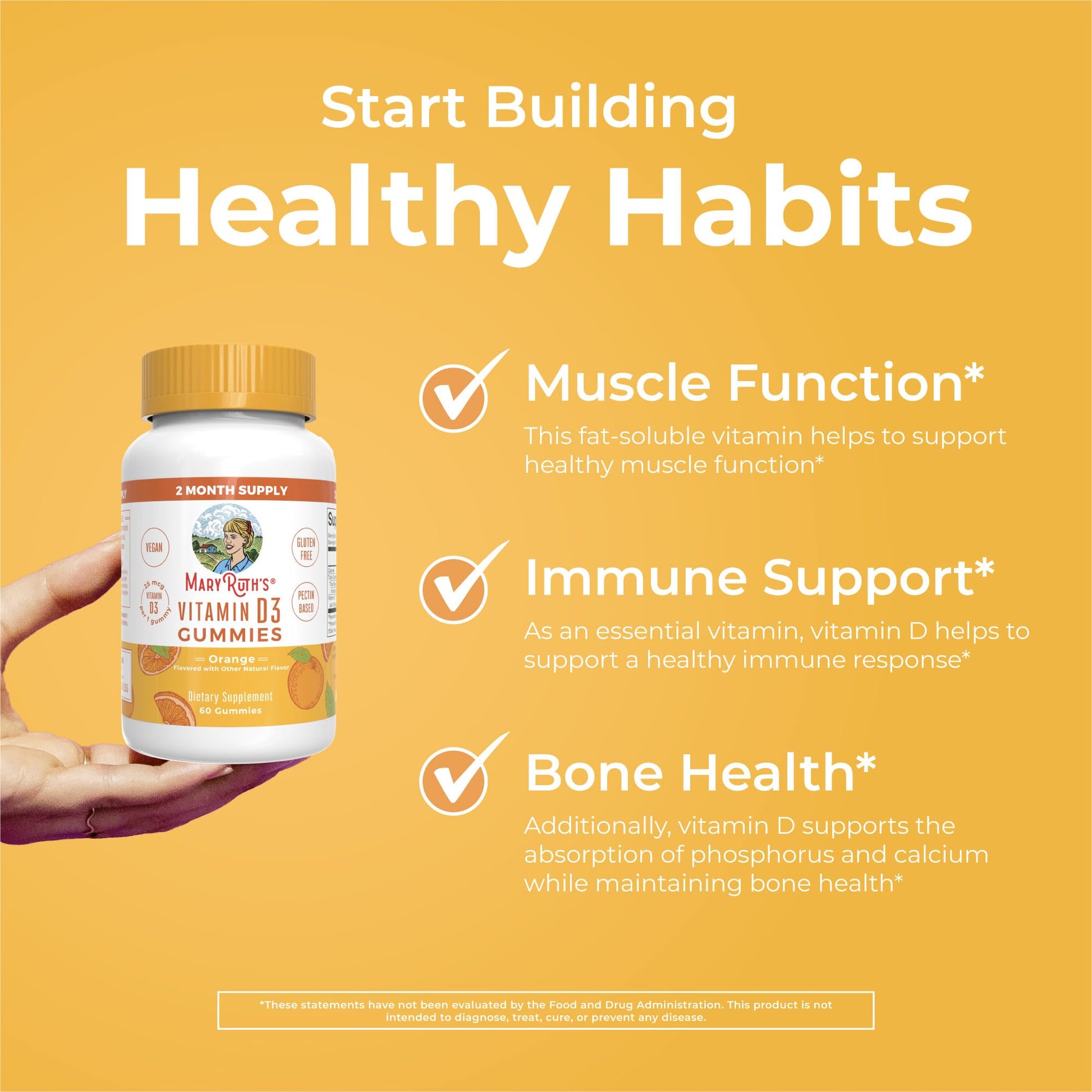 MaryRuth Organics Vitamin D3 Gummies | 2 Month Supply | Adults & Kids Vitamin D Gummy | Immune Support Supplement | VIT D3 1000IU for Bone Health&Muscle Function | Vegan | Non-GMO | Gluten Free | 60 - Maple Wellness Supplements