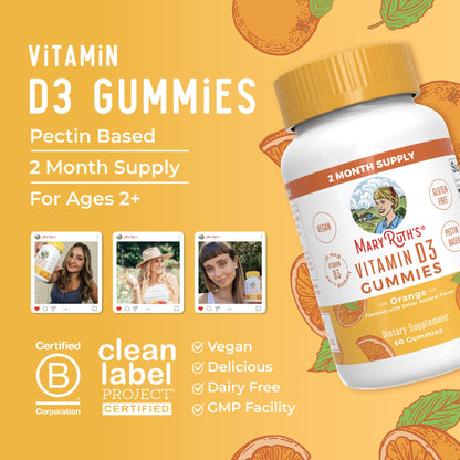 MaryRuth Organics Vitamin D3 Gummies | 2 Month Supply | Adults & Kids Vitamin D Gummy | Immune Support Supplement | VIT D3 1000IU for Bone Health&Muscle Function | Vegan | Non-GMO | Gluten Free | 60 - Maple Wellness Supplements