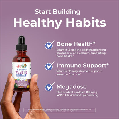 MaryRuth Organics Vitamin D3 Liquid Drops | Megadose 4000 IU | USDA Organic Liquid Vitamin D Spray for Adults & Kids | Immune Support & Bone Health | Vegan | Gluten Free | Non-GMO | 30 Servings - Maple Wellness Supplements