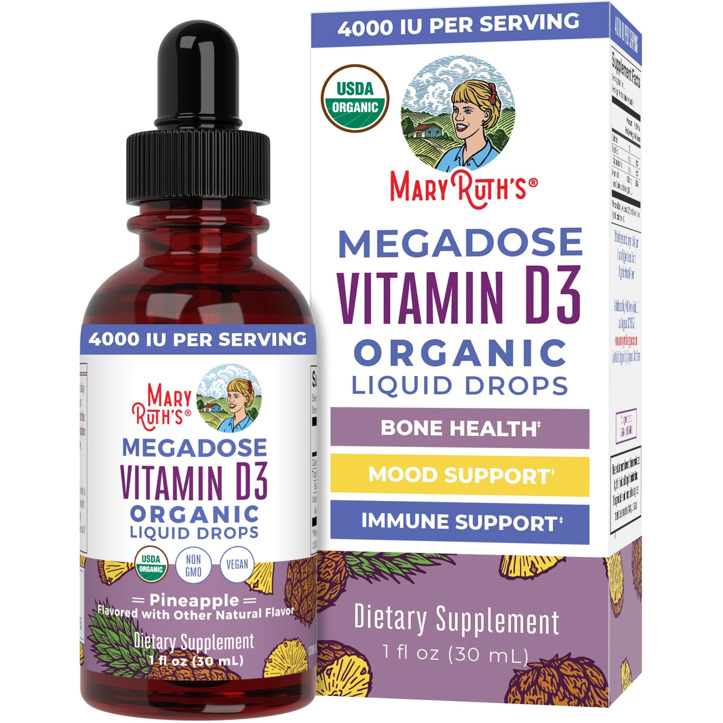 MaryRuth Organics Vitamin D3 Liquid Drops | Megadose 4000 IU | USDA Organic Liquid Vitamin D Spray for Adults & Kids | Immune Support & Bone Health | Vegan | Gluten Free | Non-GMO | 30 Servings - Maple Wellness Supplements