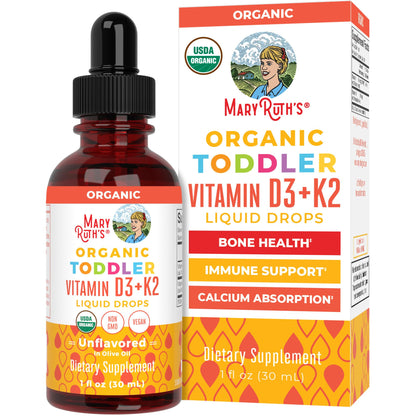 MaryRuth Organics Vitamin D3 | Vitamin K2 | Vitamin D3 K2 Drops | K2 D3 Vitamin Liquid Supplement for Toddlers | Kids Supplement for Calcium Absorption Strong Bones | Vegan | Gluten Free | 1 Fl Oz - Maple Wellness Supplements