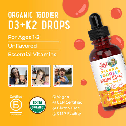 MaryRuth Organics Vitamin D3 | Vitamin K2 | Vitamin D3 K2 Drops | K2 D3 Vitamin Liquid Supplement for Toddlers | Kids Supplement for Calcium Absorption Strong Bones | Vegan | Gluten Free | 1 Fl Oz - Maple Wellness Supplements