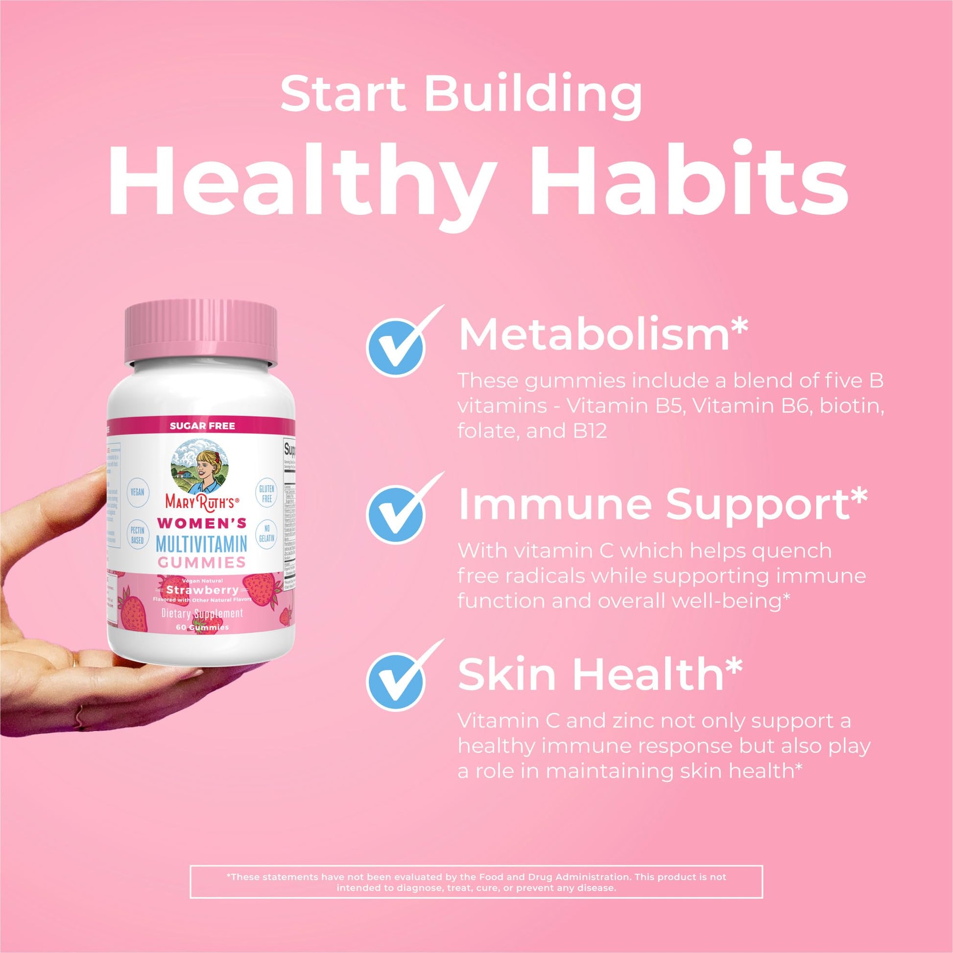 MaryRuth Organics Women's Immune Support Multivitamin Gummies | Ages 14+ | Skin Health | Gummy Vitamins for Women | Sugar-Free | Vegan | Non-GMO | 60 Count - Maple Wellness Supplements