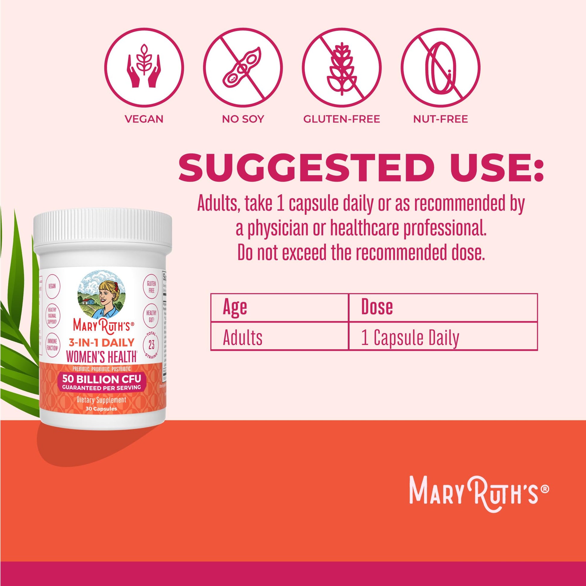 MARYRUTH'S 3-in-1 Daily Health Probiotics for Women | Hormone Support & Gut Health Supplement for Women | Women’s Probiotic - Maple Wellness Supplements