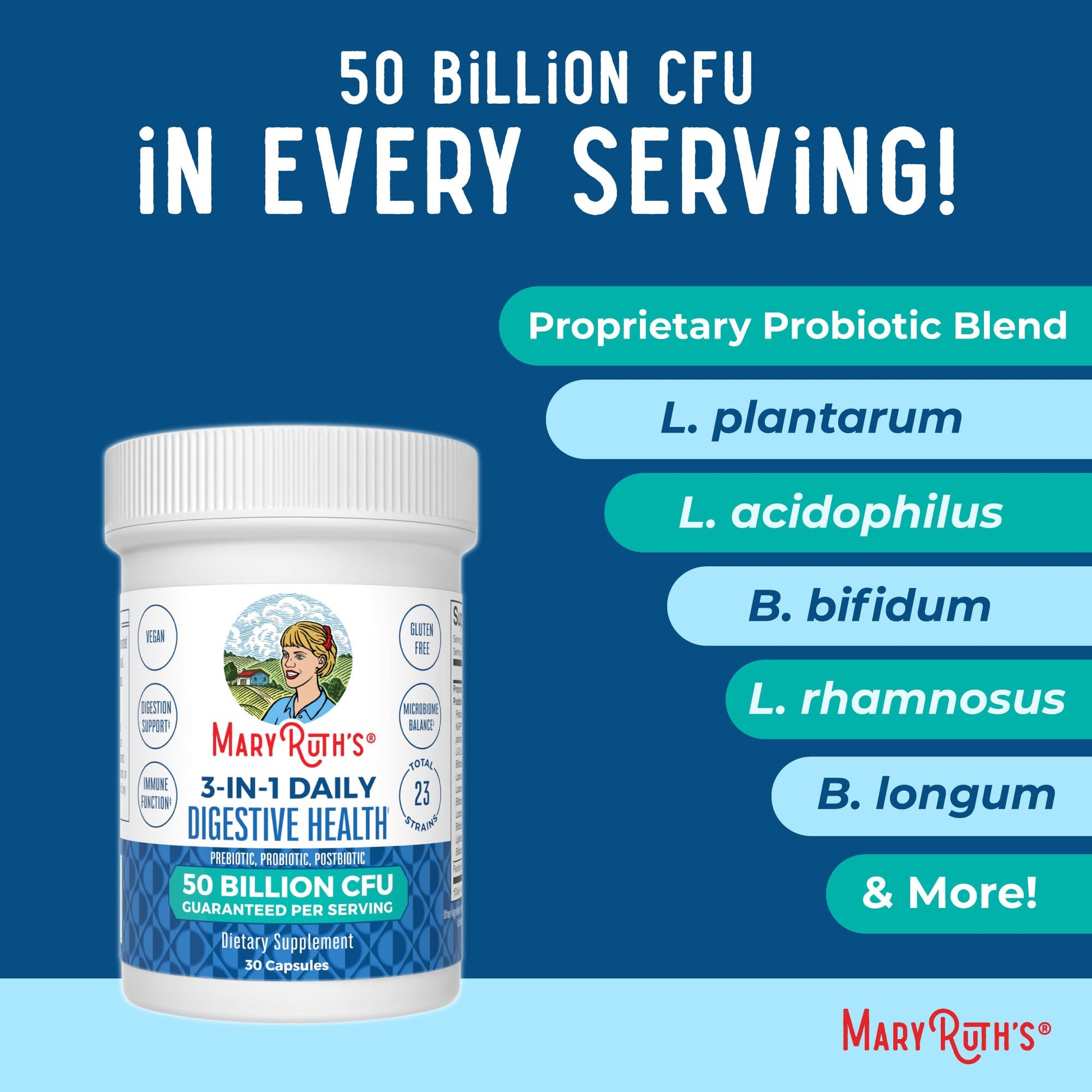 MARYRUTH'S 3-in-1 Probiotics for Digestive Health | Prebiotic & Postbiotic | Gut Health Supplement for Women & Men | 23 Unique Strains - Maple Wellness Supplements