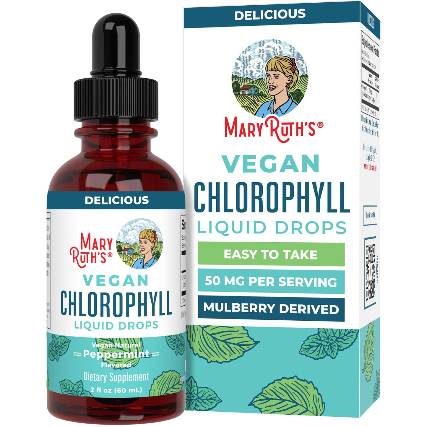 MaryRuth's Chlorophyll Liquid Drops | Clean Label Project Certified® | Vegan | Non-Diluted Liquid Chlorophyll| Mulberry Derived Supplement for Ages 14+ | Non-GMO | Delicious Minty Flavor | 2 Fl Oz - Maple Wellness Supplements