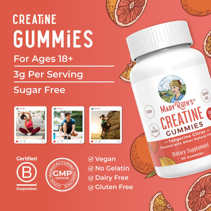 MaryRuth's Creatine Gummies | Creatine Monohydrate Gummies | 3g Creatine Per Serving | Creatine for Women & Men | Tangerine Citrus Flavor | Exercise | Workout | Sugar Free | Vegan | 90 Count - Maple Wellness Supplements