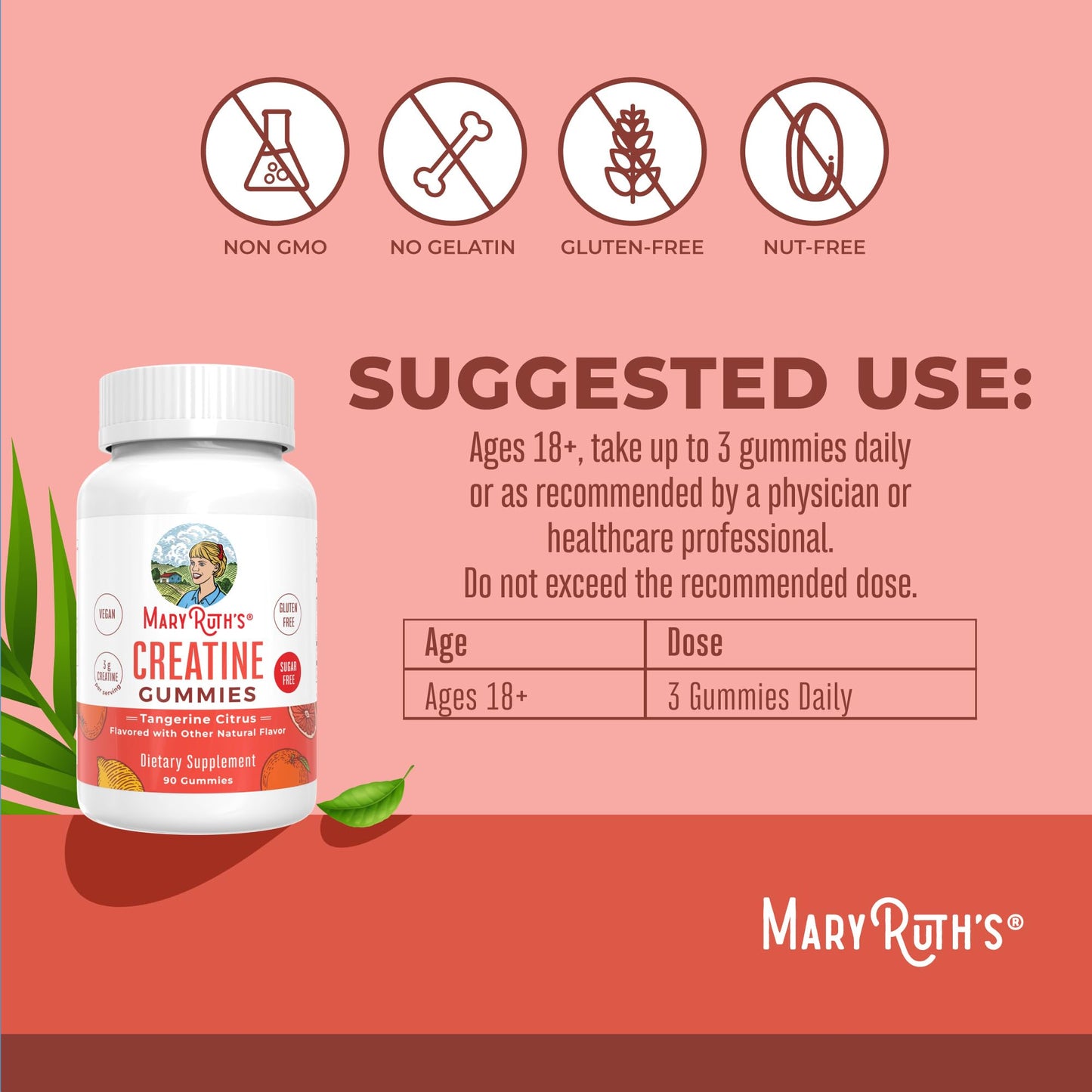 MaryRuth's Creatine Gummies | Creatine Monohydrate Gummies | 3g Creatine Per Serving | Creatine for Women & Men | Tangerine Citrus Flavor | Exercise | Workout | Sugar Free | Vegan | 90 Count - Maple Wellness Supplements