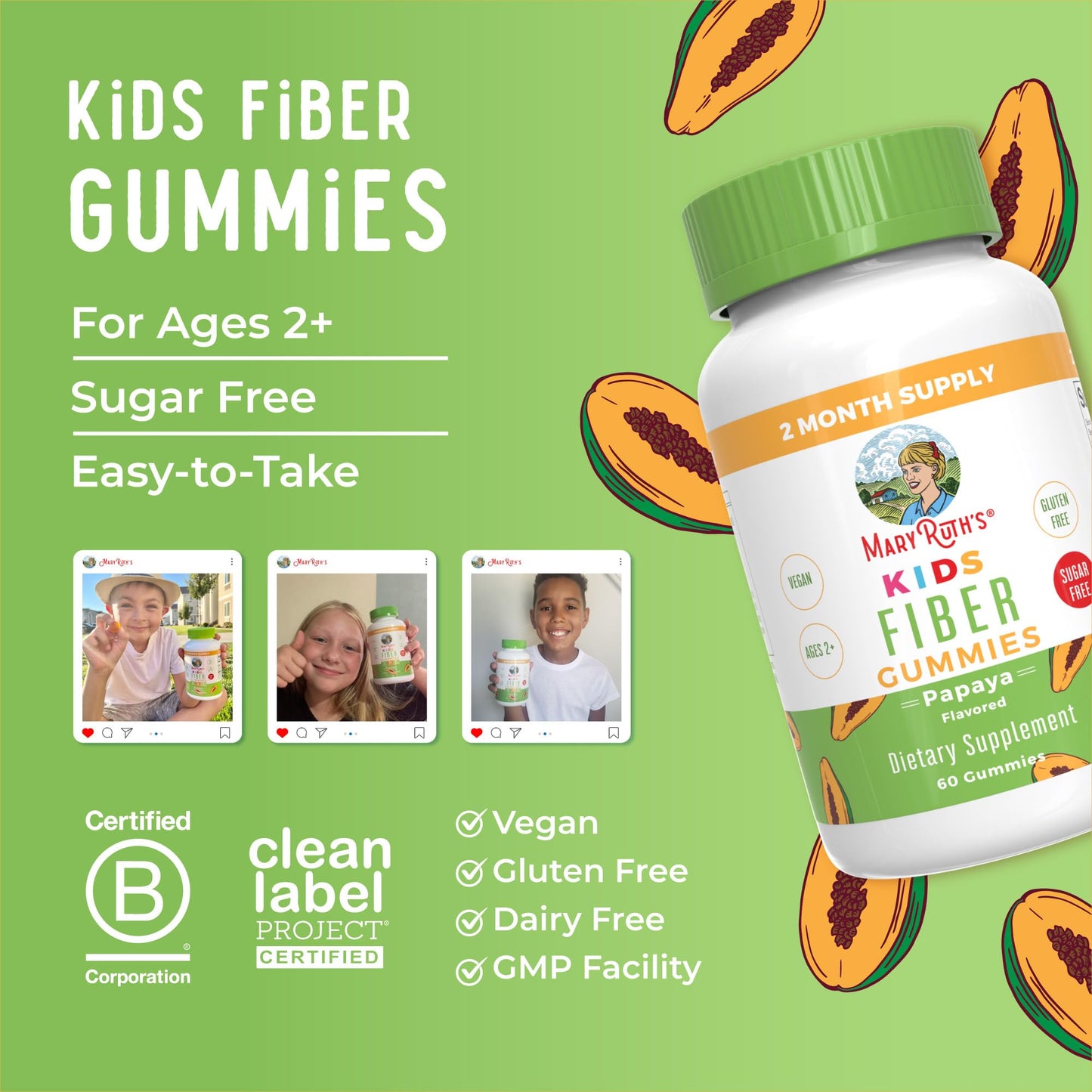 MARYRUTH'S Fiber Gummies for Kids | 2 Month Supply | Sugar Free | Soluble Fiber Supplement | Gut Health & Digestion Support - Maple Wellness Supplements