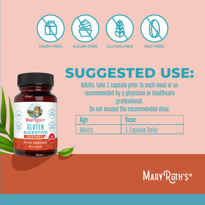 MaryRuth’s Gluten Digestive Enzymes | Up to 2 Month Supply | Proprietary Enzyme Blend | Vegan Pine-Based Capsules | Non-GMO | 60 Count - Maple Wellness Supplements